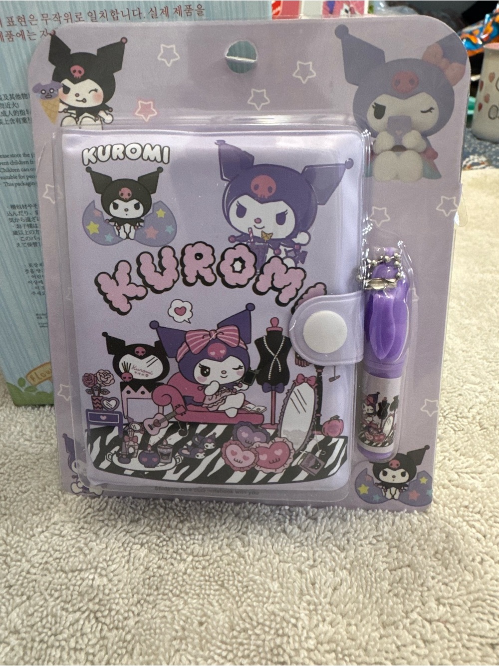 Kuromi Lavender Mini Notebook with charm Pen snap close